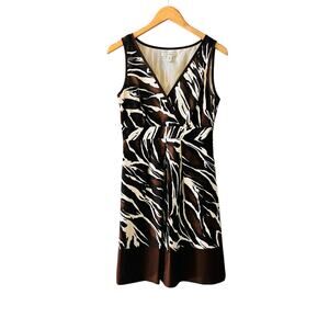 Banana Republic Silk Zebra Print Sleeveless Dress Size 4 Petite Brown Cream